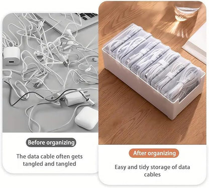2 Pack 11 Grid Cable Organizer Box with Switch for Desktop Cord Storage | Desk wire sorting, office household dual use, multi grid classified storage, transparent visible interior, cord management