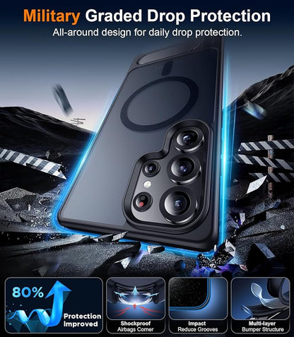 Magnetic for Samsung Galaxy S25 Ultra Case, [Innovate Stand][Military Grade Drop Protection][Non Slip][Translucent Matte] Shockproof Phone Case for Galaxy S25 Ultra 6.9" 2025 -Black