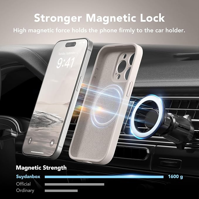 Magnetic for iPhone 15 Pro Case, Compatible with MagSafe, [Full Camera Protection][Screen Protector] Silicone Shockproof Protective Phone Case for iPhone 15 Pro 6.1", Stone