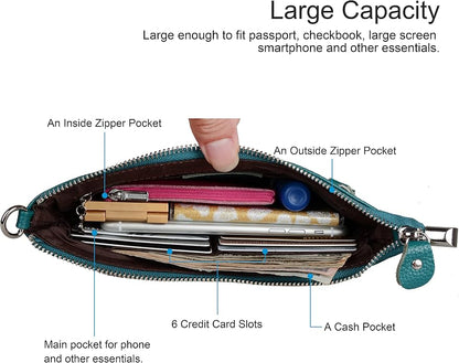 befen Genuine Leather Wristlet Clutch Wallet Purses Small Crossbody Bags for Women with RFID Blocking Card Slots