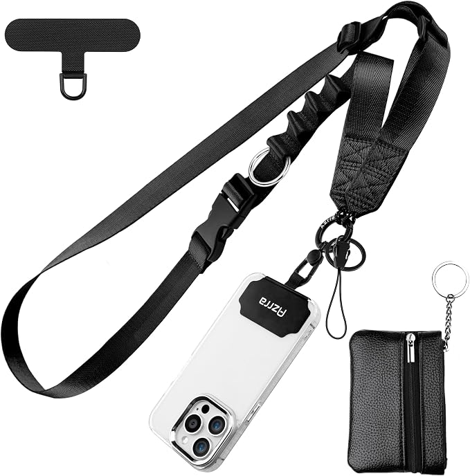 Azrra Adjustable Crossbody Cell Phone Lanyard for iPhone with Phone Tethers & Detachable Card Holder Wallet