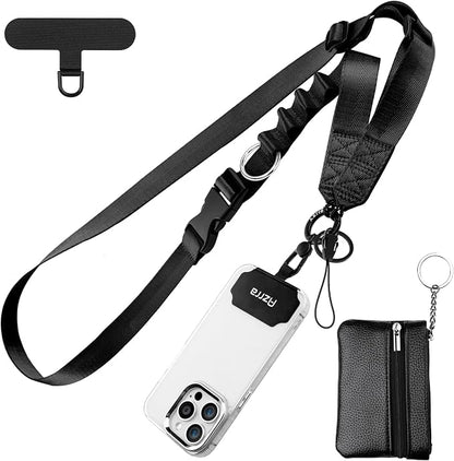 Azrra Adjustable Crossbody Cell Phone Lanyard for iPhone with Phone Tethers & Detachable Card Holder Wallet