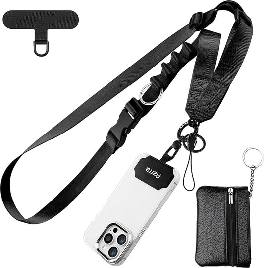 Azrra Adjustable Crossbody Cell Phone Lanyard for iPhone with Phone Tethers & Detachable Card Holder Wallet