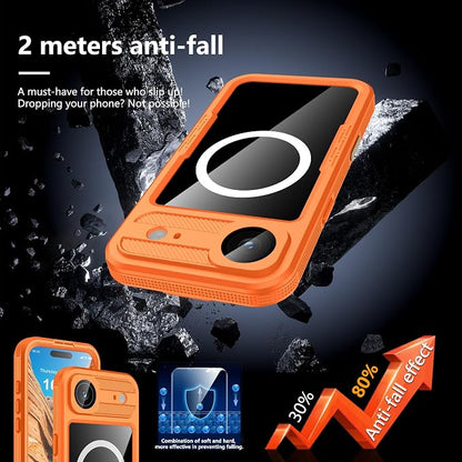 GOLDJU Magnetic for iPhone Air Case-Waterproof, Built-in Screen & Camera Protector-IP68 Underwater Full Body 16FT Military Dropproof Shockproof Case for iPhone 17 Air 6.5''- Orange