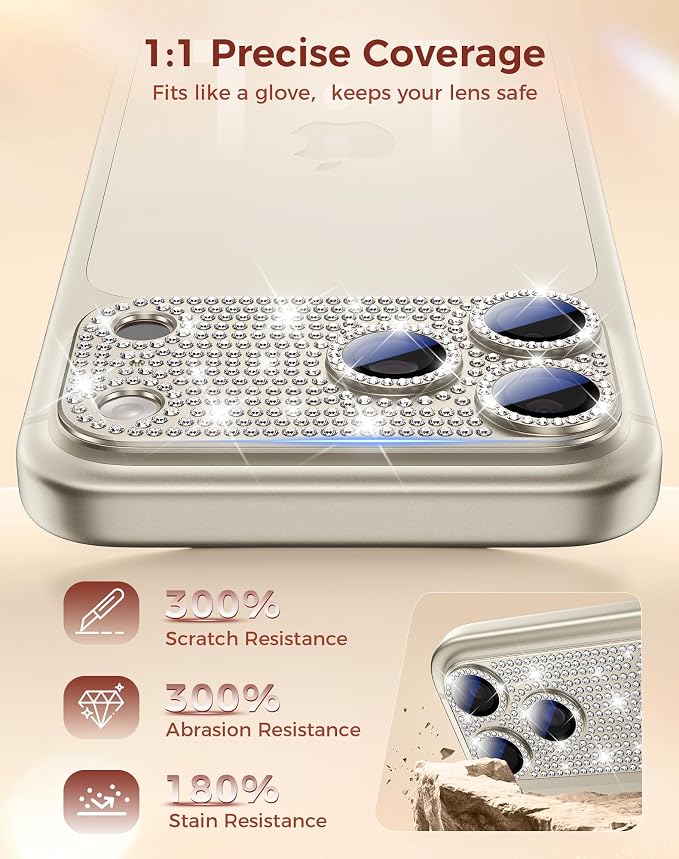 Goton for iPhone 17 Pro Max Camera Lens Protector Diamond Bling- Not Easy to Fall, Strong Adsorption, Glitter Metal Aluminum Alloy Rear Camera Screen Cover Accessories for 17 Promax, Silver