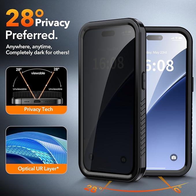 ANTSHARE for iPhone 14 Pro Case, with [Built-in Privacy Screen Protector] [IP 68 Waterproof], Anti-Peeping Adsorption Full Body Double Protective Case for iPhone 14 Pro, Black