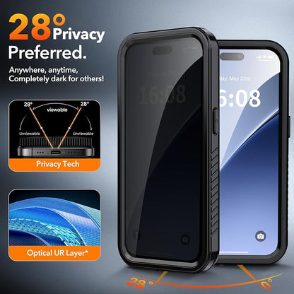 ANTSHARE for iPhone 14 Pro Case, with [Built-in Privacy Screen Protector] [IP 68 Waterproof], Anti-Peeping Adsorption Full Body Double Protective Case for iPhone 14 Pro, Black