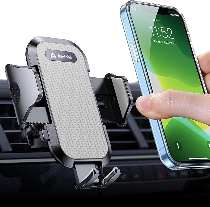 andobil 2026 Upgraded Car Phone Holder Mount for Vent, Military Sturdy Metal Clip Air Vent Phone Holder for Your Car Easy Used Cell Phone Car Mount for iPhone 17 16 15 14 13 12 Pro Max Samsung Grey