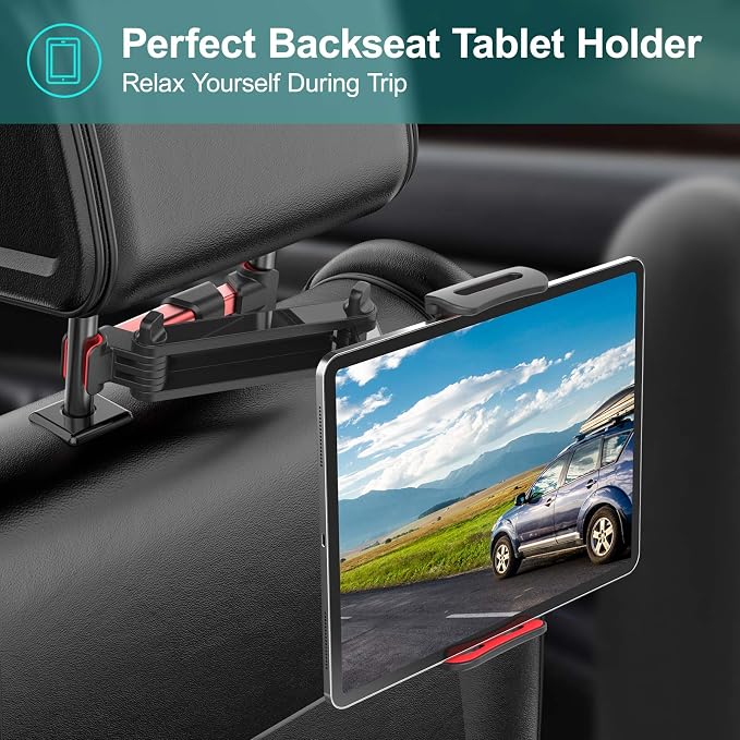 Car Headrest Mount, Tablet Headrest Holder, Car Backseat Seat Mount Holder Universal 360° Rotating Adjustable for All 6"-10.5" Tablet iPad iPad Air iPad mini,Samsung(Red)