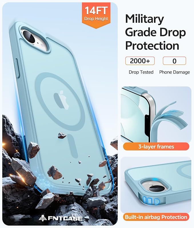FNTCASE for iPhone 17e Case: iPhone 16e Phone Case [Compatible with Magsafe] Translucent Matte Cases with [Screen Protector] Military Grade Shockproof Protective Phone Cover - Teal