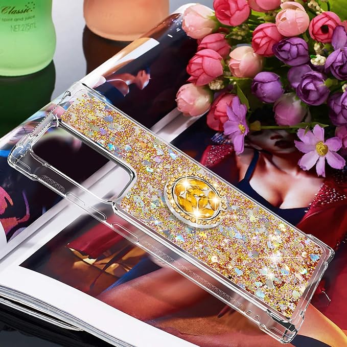 Silicone Phone Case for Galaxy Note 20 Ultra Glitter Back Case, Bling Liquid Case Bumper Cover with Ring Holder Transparent Protective Shell Anti Yellowing compatible with Samsung Galaxy Note 20 Ultra