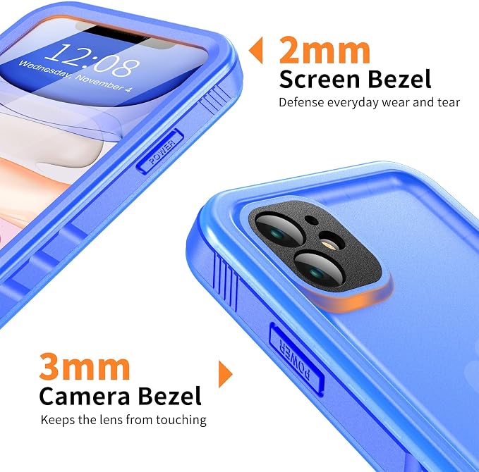Cozycase Compatible with Waterproof iPhone 11 case, Built-in Screen Protector, Full-Body Rugged Bumper Sealed Case Cover, Shockproof Dustproof Waterproof Case for iPhone 11 6.1 inch (Blue)