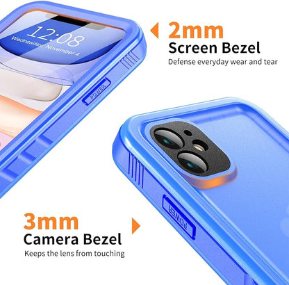 Cozycase Compatible with Waterproof iPhone 11 case, Built-in Screen Protector, Full-Body Rugged Bumper Sealed Case Cover, Shockproof Dustproof Waterproof Case for iPhone 11 6.1 inch (Blue)
