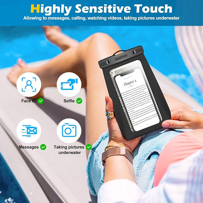 4 Pack Floating Waterproof Phone Pouch - Float Clear Cell Holder Protector with Lanyard - Universal Large Floatable Water Proof Dry Bag Case for iPhone 16 Pro Max Samsung Galaxy - Beach Swimming Pool