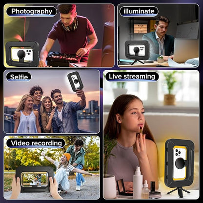 Magnetic RGB Selfie Ring Light for iPhone and Android (with Mini Tripod), Double-Sided Magnet Handheld Stabilizer LED Ring Light, Built-in Battery for YouTube, TikTok, Vlogging, Makeup