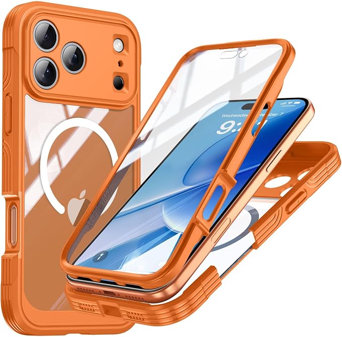 Clear Case for Iphone17pro Max/17/17Pro/17Air, Screen and Camera Protection Military Drop Cover Antiskid Soft Hard Combination Magnetic Shell (17,Blue) (17 Pro Max,Orange)