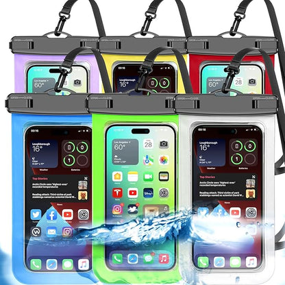 Up to 8.3" 6 Pack Multicolor Universal Waterproof Phone Pouch, Phone Waterproof Case Dry Bag,Protection Level: IP68,Outdoor for Apple iPhone,Samsung,and More,White,Blue,Red,Purple,Yellow,Green