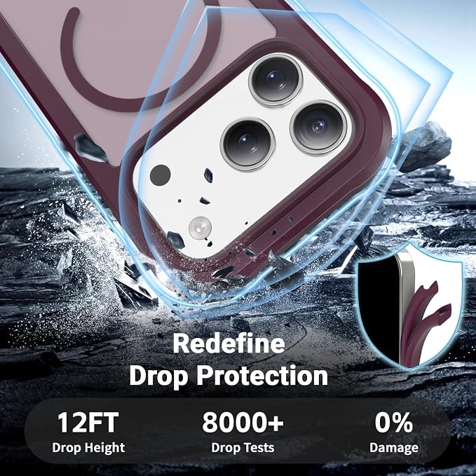 jaroco Magnetic for iPhone 17 Pro Case, [Compatible with MagSafe][Military Grade Drop Protection][Heavy Duty Protection][Non-Slip][Shockproof] 2-Layer Durable Bumper Phone Casee 6.3''-Wine Red