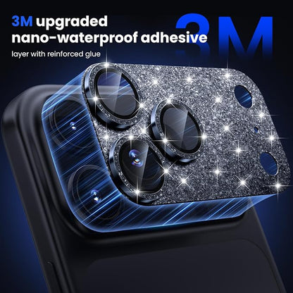 WSKEN for iPhone 17 Pro Max Camera Lens Protector, [Military Grade Shatterproof] [Strong Adhesion] Metal Aluminum Alloy Tempered Glass Camera Screen Protector, Glitter Blue