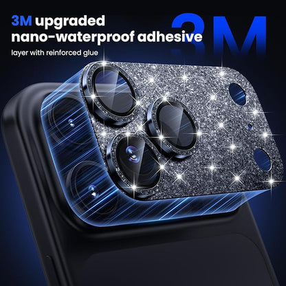 WSKEN for iPhone 17 Pro Camera Lens Protector, [Military Grade Shatterproof] [Strong Adhesion] Metal Aluminum Alloy Tempered Glass Camera Screen Protector, Glitter Blue