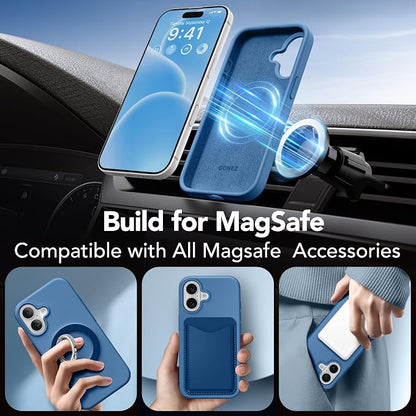 GONEZ Magnetic for iPhone 16 Case, Compatible with MagSafe, [Screen Protector + Camera Lens Protector], Liquid Silicone Shockproof Protective Phone Case for iPhone 16 6.1", Lake Blue
