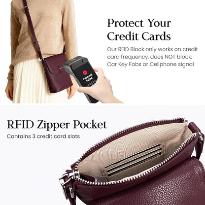 befen Genuine Leather Small Crossbody Bags for Women, Womens Cell Phone Purses Cross body Bag Purse with RFID Card Slots