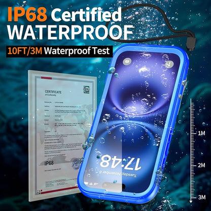 Cozycase for iPhone 16 Pro Case Waterproof - 360 Heavy Duty with Screen/Camera Protector Shockproof IP68 Underwater Dustproof Water Dust Shock Proof Full Body/Front and Back Case Blue/Frosted Clear