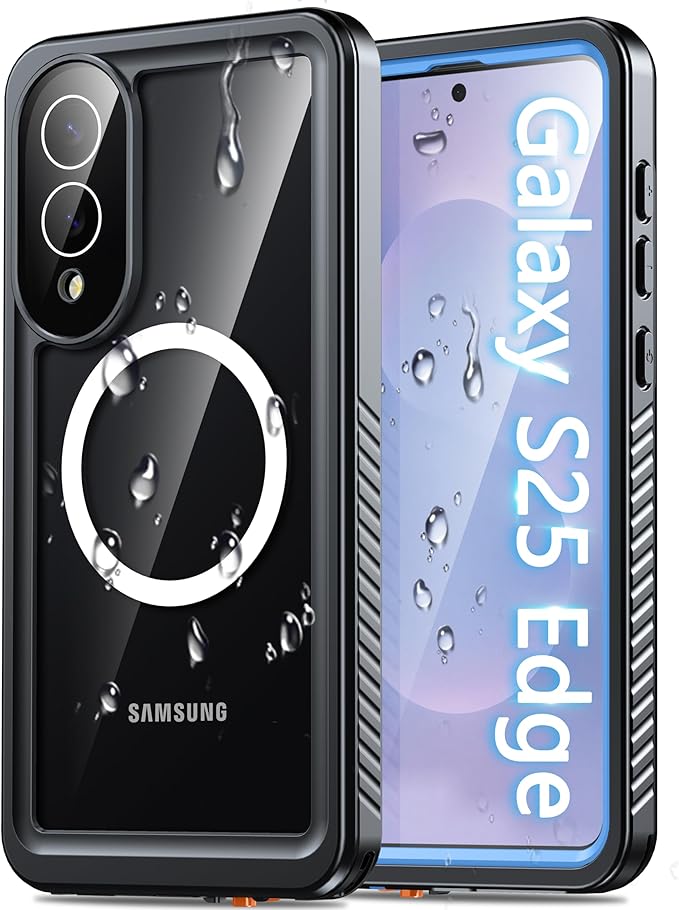 Oterkin Waterproof Case for Samsung Galaxy S25 Edge Case Compatible with MagSafe,Full Body Protective Rugged S25 Edge Phone Case with Built-in HD Screen & Lens Protector [12FT Military] (Blue)