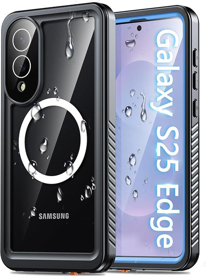 Oterkin Waterproof Case for Samsung Galaxy S25 Edge Case Compatible with MagSafe,Full Body Protective Rugged S25 Edge Phone Case with Built-in HD Screen & Lens Protector [12FT Military] (Blue)