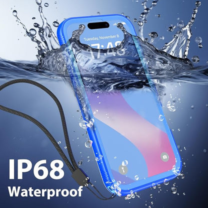 SPORTLINK for iPhone 16 Pro Max Case with Screen Protector,IP68 Underwater/6.6FT Military Dropproof/Dustproof/Heavy Duty Full Body Phone Case for Apple iPhone 16 Pro Max 6.9 inch Blue/Frosted Clear