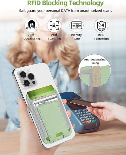 ExtreLife For Magsafe Wallet, Strongest Magnetic Wallet for iPhone 17/16/15/14/13/12 Series, Magnetic Card Holder with 2 Card Slots, RFID Blocking, Vegan Leather, Hold 7 Cards, Light Green