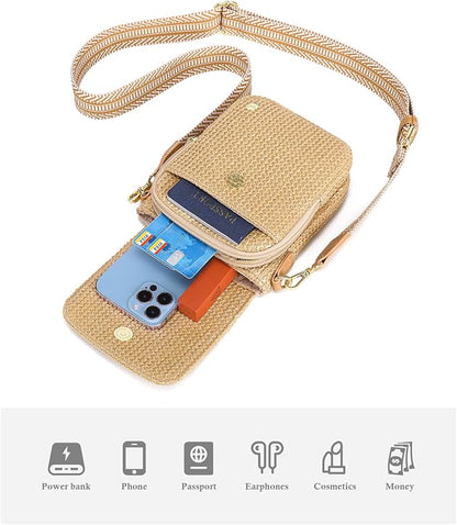 Haytijoe Faux Straw Crossbody Bags for Women Small Summer Purse RFID Woven Phone Bag Travel Beach Hawaiian Essentials Gifts