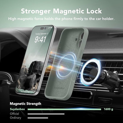 Magnetic for iPhone 16 Case, Compatible with MagSafe, [Screen Protector + Full Camera Protection], Silicone Shockproof Anti-Scratch Protective Phone Case for iPhone 16 6.1", Calke Green