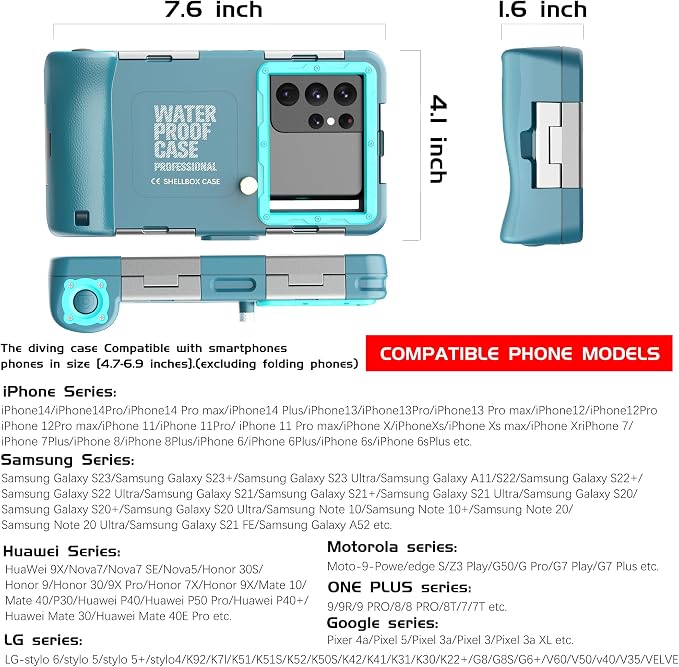 Universal Underwater Phone Protective Case [50ft/15m] for Snorkeling Diving Swimming Surfing Outdoor Sports Photo Video Housing Compatible with Phone in Size 4.7 to 6.9 inch
