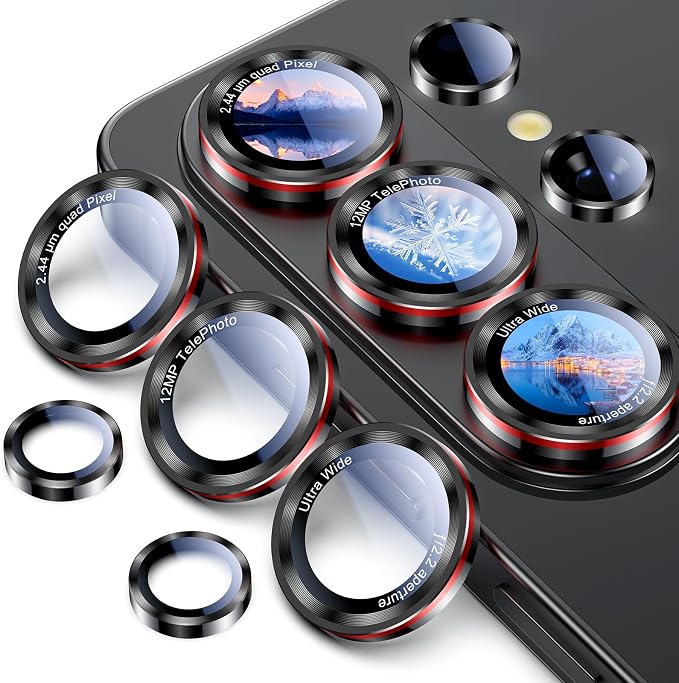 Uyiton for Samsung Galaxy S26 Ultra Camera Lens Protector - [Case-Friendly][Not Easy to Break][Ultra-Thin] Military-Grade Tempered Glass with Aluminum Metal Rear Camera Screen Cover - Black+Red