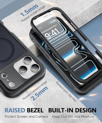 Compatible with iPhone 17 Pro Case Black, Built-in Screen Protector, [Compatible with MagSafe] Full Body Rugged Phone Case, Shockproof Protective Magnetic Cover for 17Pro 6.3" (Black)