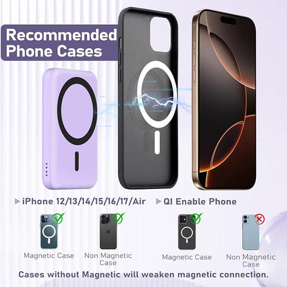 3 in 1 Wireless Charging Station: 5000mAh Removable Power Bank Charger Stand for Phone/Watch/Air Pods - Portable Magnetic Battery Pack for Air 17 16 15 14 13 12 Series Purple