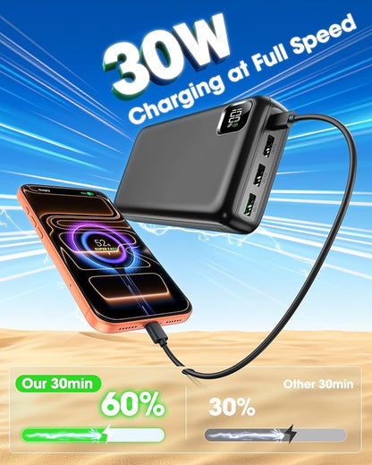 Portable Charger Power Bank 50000mAh Fast Charging Battery Bank | 30W USB C External Battery Pack LED Digital Display Phone Charger Travel Essential for iPhone 17/16/15/14/13/12, Samsung etc