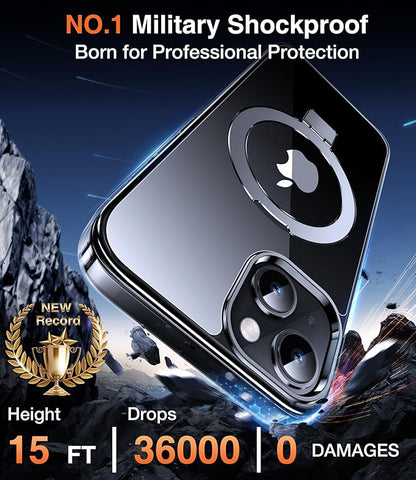 Chicfun 3-in-1 [Magnetic+Kickstand+Ring Holder] for iPhone 15 Case Stand Ring Holder Compatible with MagSafe, Magnetic Military Shockproof Protective iPhone 15 Phone Case Kickstand Cover Clear