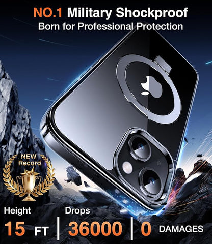 Chicfun 3-in-1 [Magnetic+Kickstand+Ring Holder] for iPhone 14 Plus Case with Stand Ring Holder， Compatible with MagSafe, Military Shockproof Kickstand Phone Case iPhone 14 Plus Cover Clear