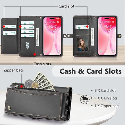 Wallet Case for iPhone 15 Plus with Card Holder/Crossbody Wallet/Strap| RFID Blocking | Magnetic | Kickstand | Detachable | PU Leather Phone Case for iPhone 15 Plus,6.7 in,Black
