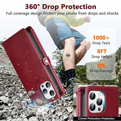 Wallet Case for iPhone 13 Pro with Card Holder/Crossbody Wallet/Strap| RFID Blocking | Magnetic | Kickstand | Detachable | PU Leather Phone Case for iPhone 13 Pro,6.1 in,Wine Red