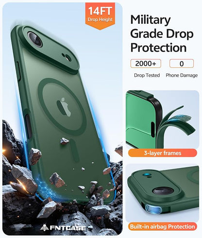 FNTCASE for iPhone Air Case: [Compatible with Magsafe] Translucent Matte Cases with [Full Camera Protection] [Screen Protector] Military Grade Shockproof Protective Phone Cover - Green