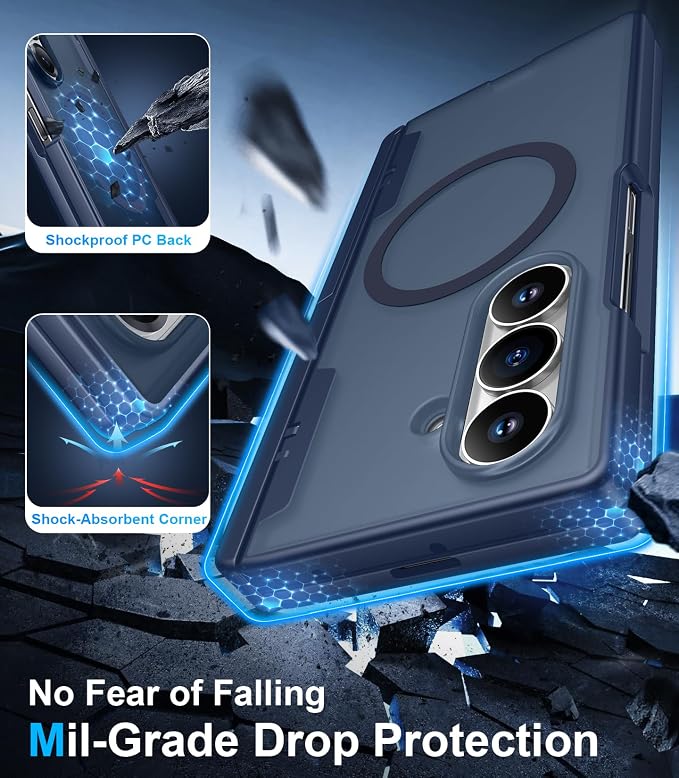 for Samsung Galaxy Z Fold 8 Ultra Case,[Compatible with MagSafe][Built-in HD Screen Protector & Kickstand][Hinge Protection] Translucent Matte Shockproof Phone Case for Z Fold 8 Ultra,Blue
