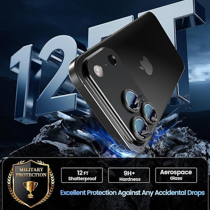 CACOE Camera Lens Protector for iPhone 17 Pro - Metal Frame Tempered Glass Cover, [Anti-Scratch] [Drop-Proof][Strong-Adhesion] Camera Screen Cover(Carbon Black)