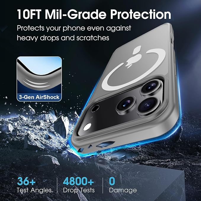 for iPhone 17 Pro Max case with Camera Lens Protector [10Ft Military-Grade Protection] Compatible with fit MagSafe Shockproof Cover Phone case for iPhone 17 Pro max 6.9 inch,Gray