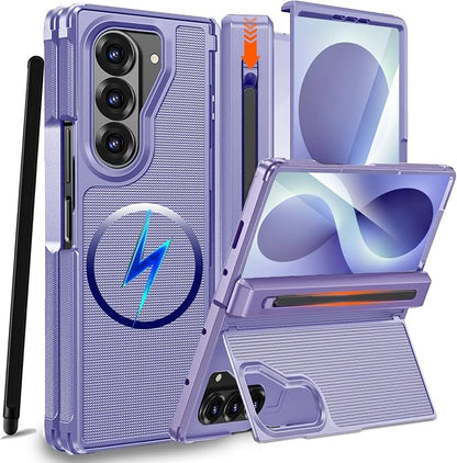NINKI for Samsung Galaxy Z Fold 8 Ultra Case with S Pen Holder & Stylus & Hidden Kickstand, Magnetic Screen Protector Hinge Phone Cover for Samsung Z Fold 8 Ultra Case with Slim S Pen Slot – Purple
