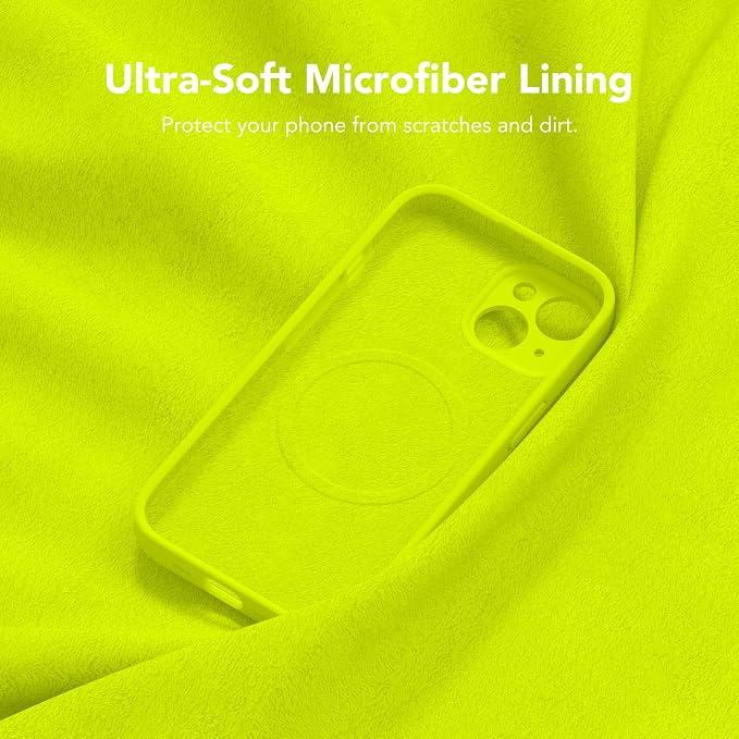 Magnetic for iPhone 15 Case, Compatible with MagSafe, [Screen Protector + Full Camera Protection], Silicone Shockproof Anti-Scratch Protective Phone Case for iPhone 15, Fluorescent Green
