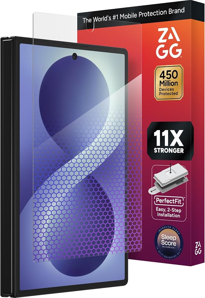 ZAGG Glass XTR5 Samsung Galaxy Z Fold8 Screen Protector | Front Screen, 11x Stronger Graphene-Infused Tempered Glass, Blue Light Filter, Anti-Reflective, InvisibleShield, Easy Install