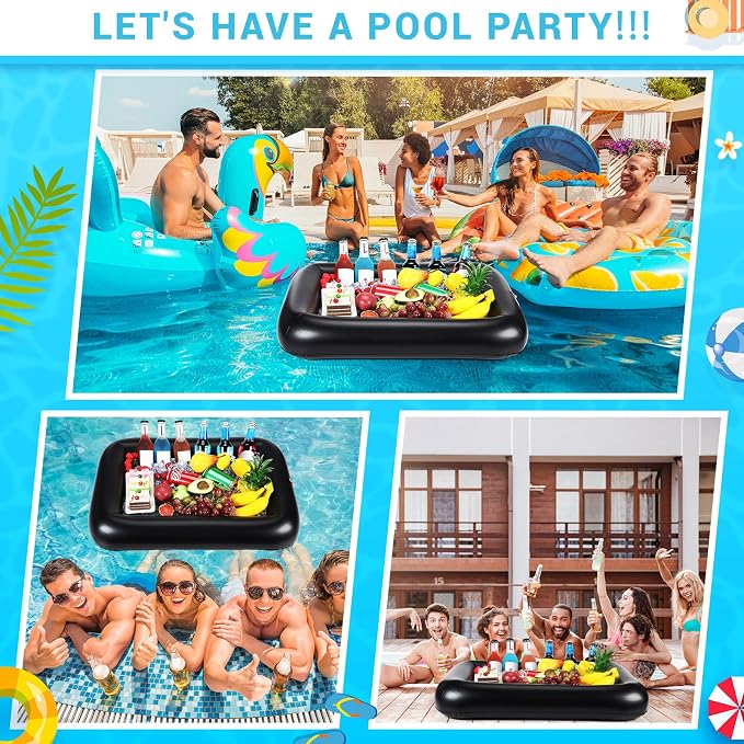 FillTouch Rectangular Inflatable Serving Bar Floating Drink Holder for Pool Inflatable Cup Holders Hot Tub Accessories, Adults Swimming Fun Drink Floats for Swimming Pool Party(Black)